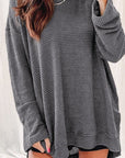 Waffle Knit Drop Sleeve Side Slits Oversized Top