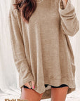 Waffle Knit Drop Sleeve Side Slits Oversized Top