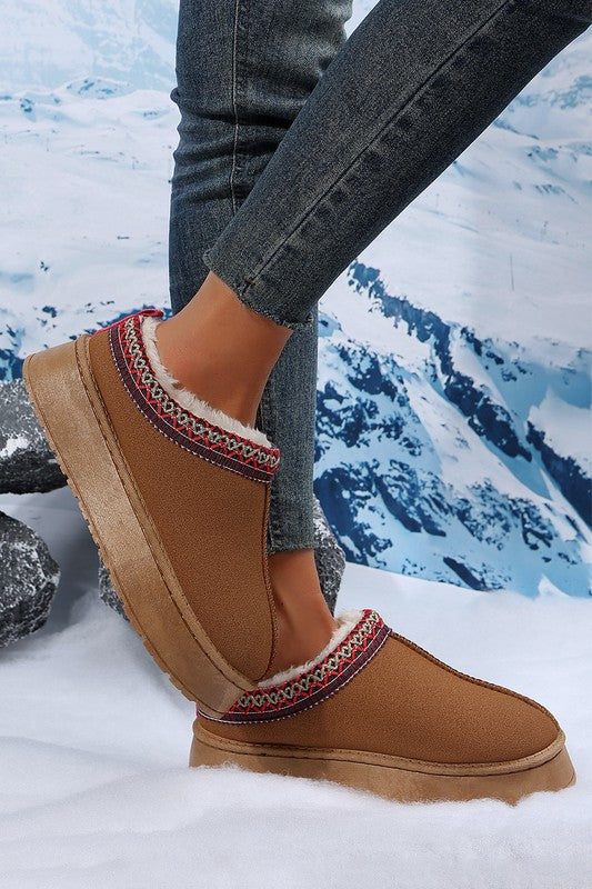 Chestnut Suede Contrast Plush Lined Snow Boots