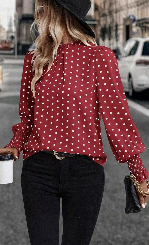 Miss Sparkling | Polka Dot Print Lantern Sleeve Blouse