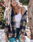 Women Rounded Hem Plaid Shacket with Slits