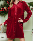 Button Down Velvet Long Sleeve Dress