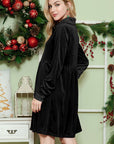 Button Down Velvet Long Sleeve Dress