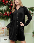 Button Down Velvet Long Sleeve Dress