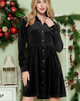 Button Down Velvet Long Sleeve Dress