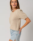 Gilli Puff Sleeve Round Neck Texture Sweater Top