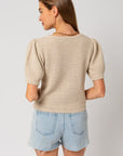 Gilli Puff Sleeve Round Neck Texture Sweater Top