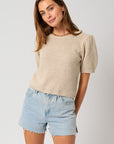 Gilli Puff Sleeve Round Neck Texture Sweater Top