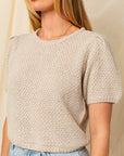 Gilli Puff Sleeve Round Neck Texture Sweater Top