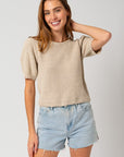 Gilli Puff Sleeve Round Neck Texture Sweater Top