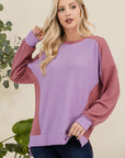 Celeste Full Size High-Low Contrast Round Neck Sweatshirt