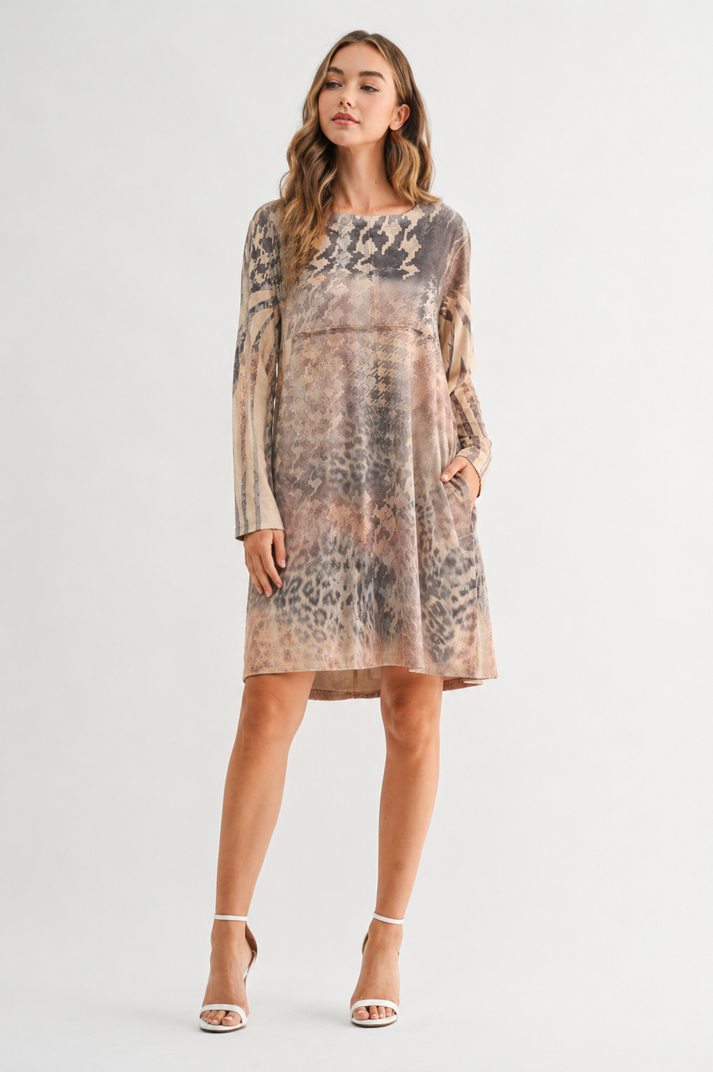 JOH Apparel Aurora Printed Faux Suede Dress with Pockets