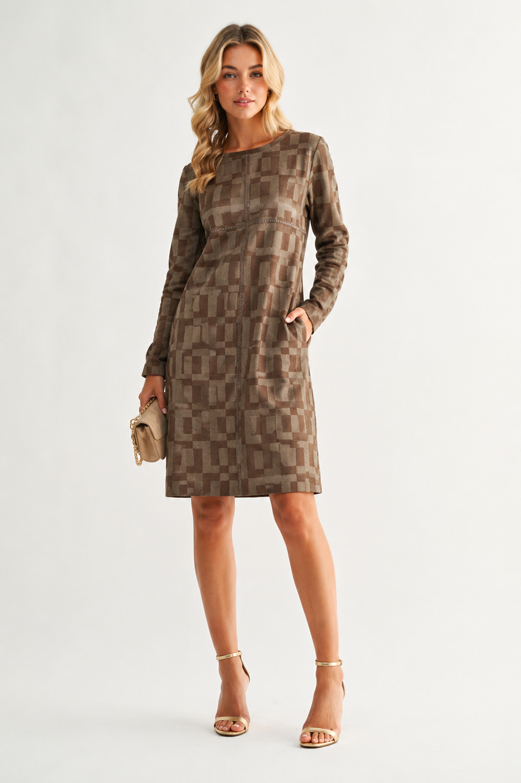 JOH Apparel Aurora Printed Faux Suede Dress with Pockets