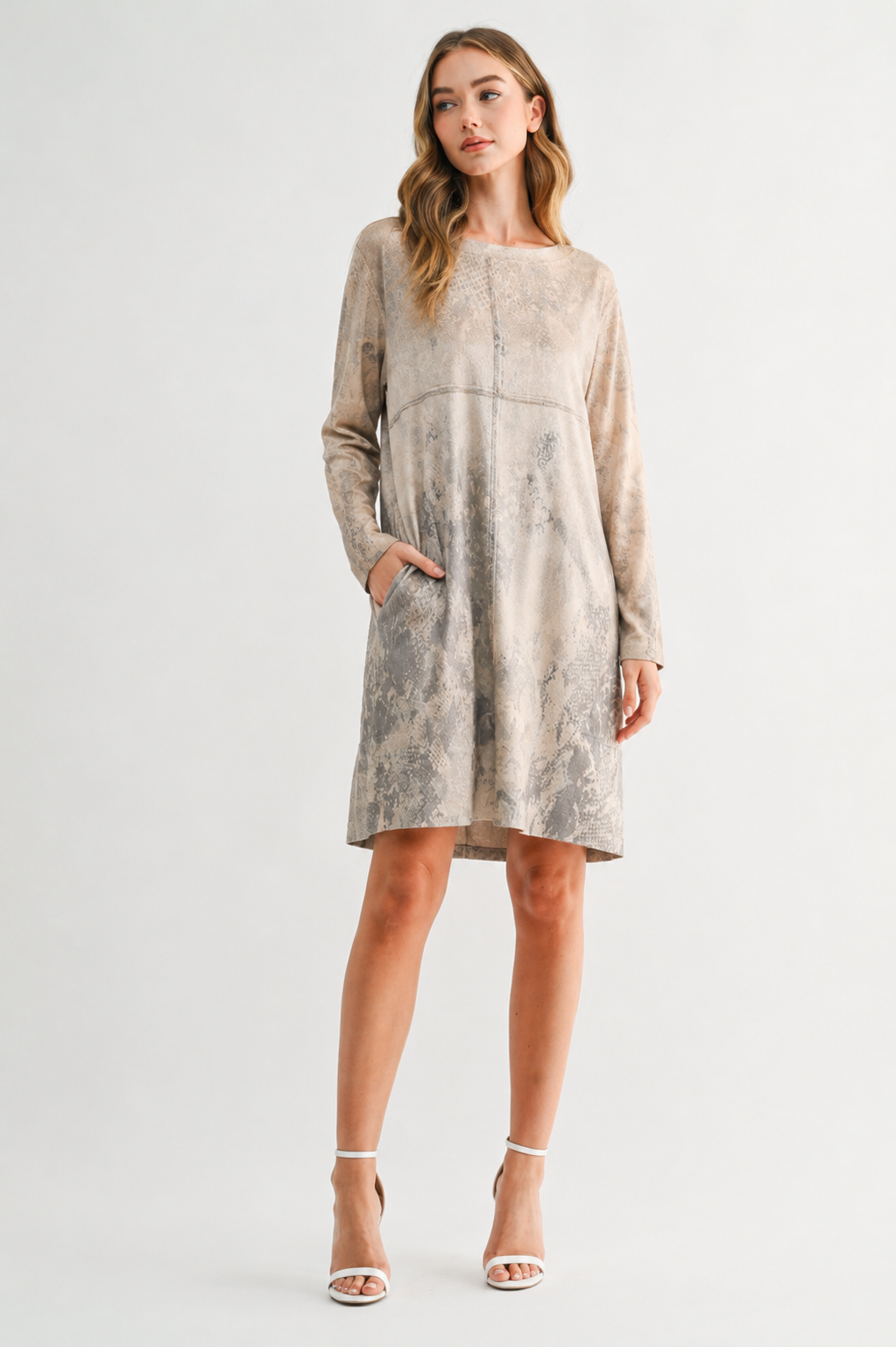 JOH Apparel Aurora Printed Faux Suede Dress with Pockets
