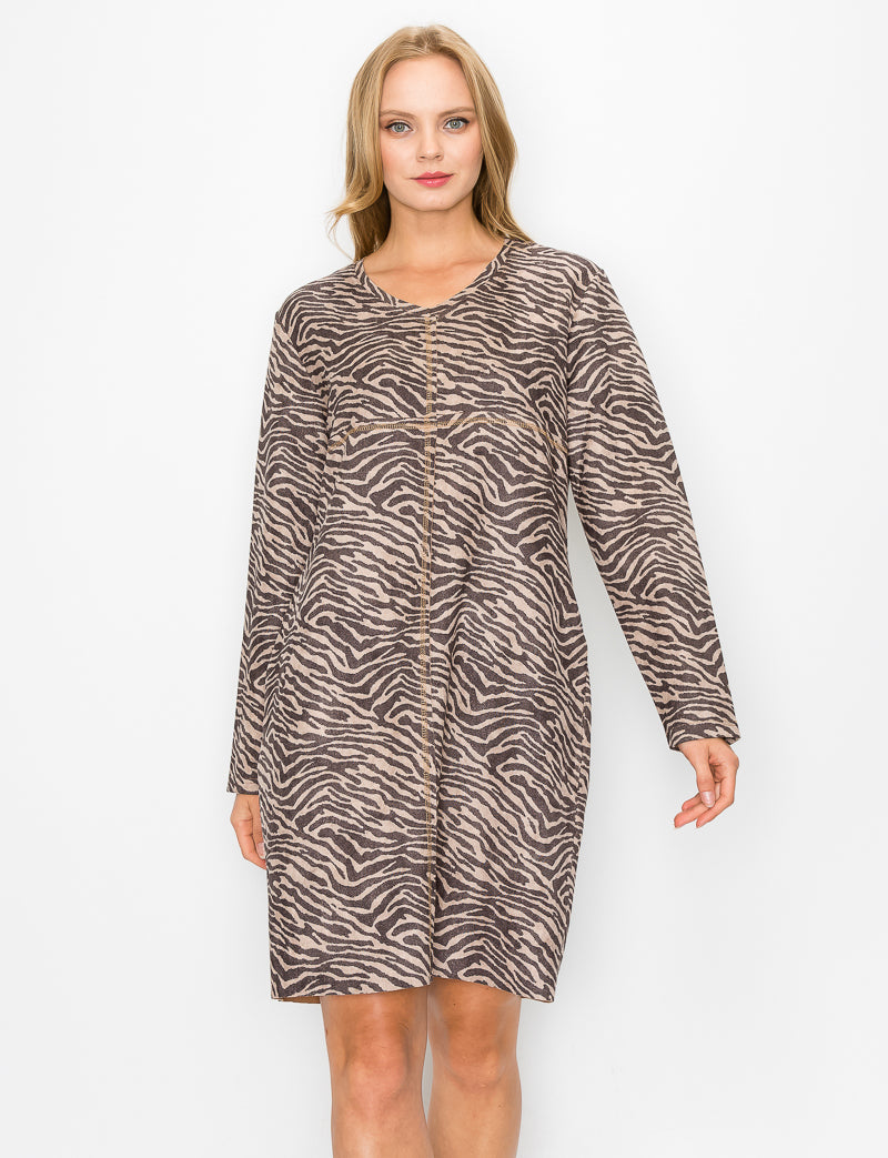 Aurora Faux Suede V Neck Dress - Zebra (with pockets or without)