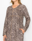 Aurora Faux Suede V Neck Dress - Zebra (with pockets or without)