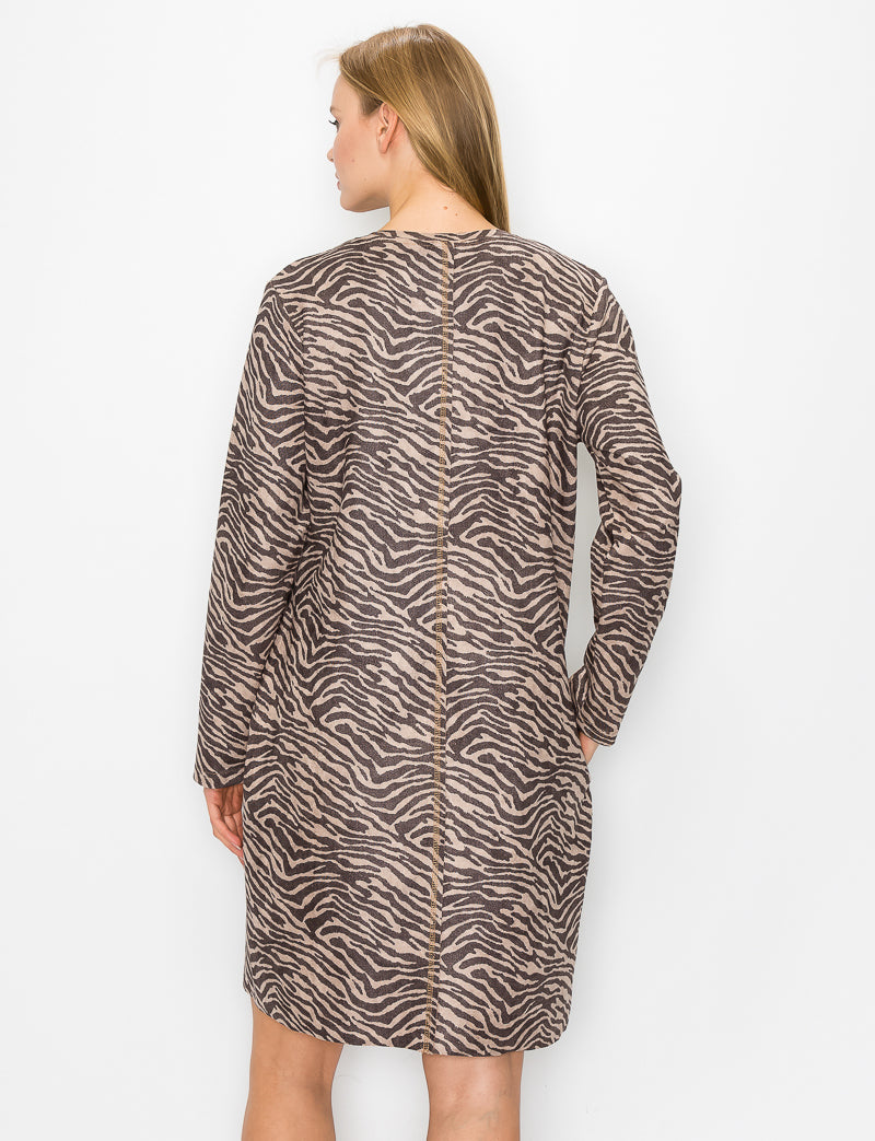 Aurora Faux Suede V Neck Dress - Zebra (with pockets or without)