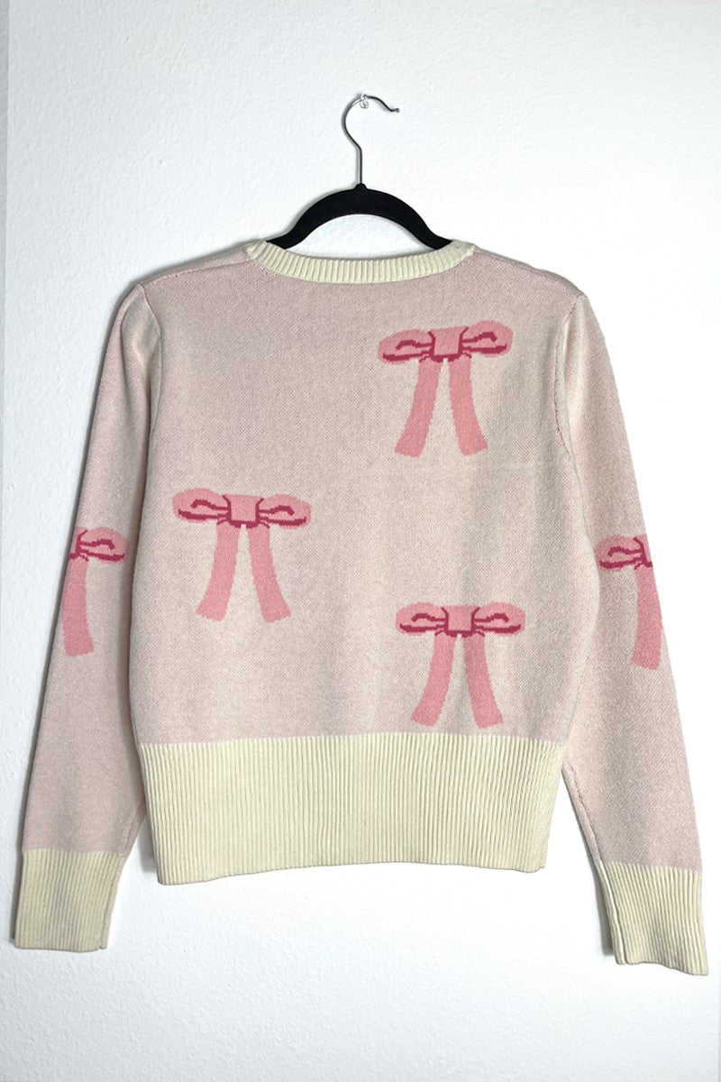 Bow Intarsia Cropped Cardigan — Sweet Cottagecore Knit Sweater