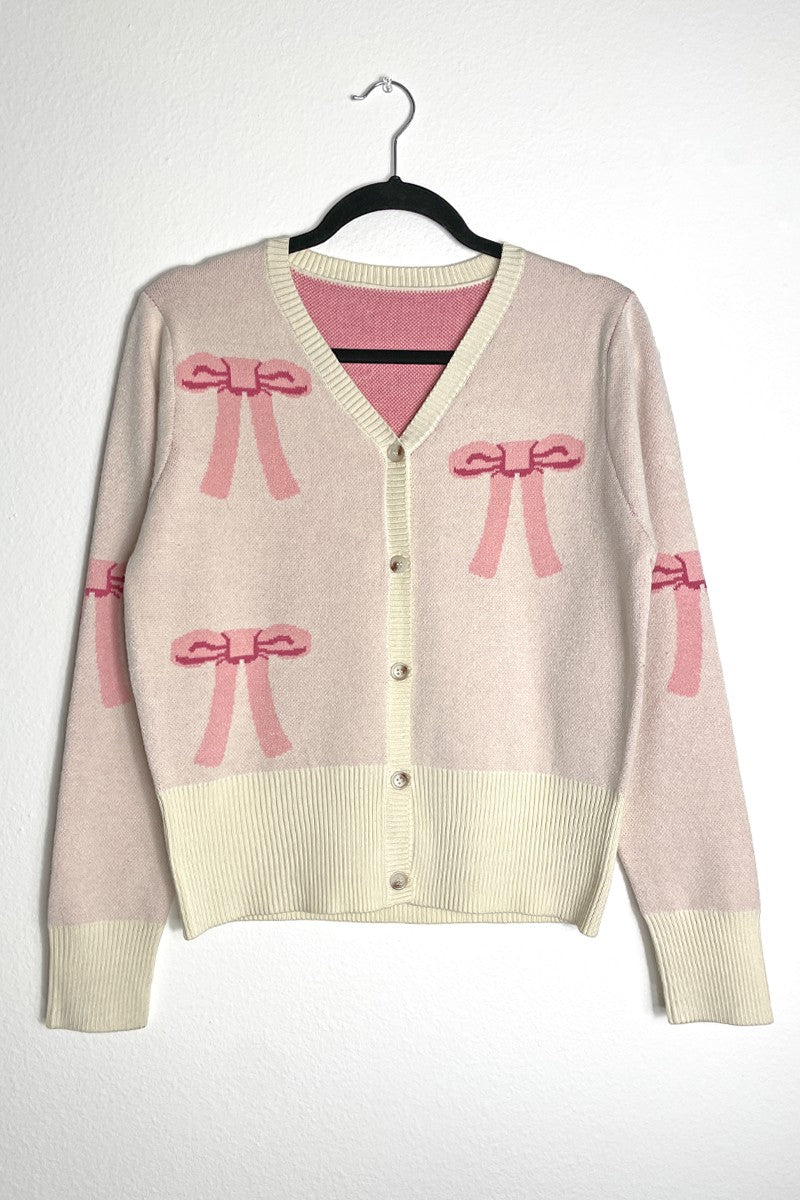 Bow Intarsia Cropped Cardigan — Sweet Cottagecore Knit Sweater