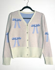 Bow Intarsia Cropped Cardigan — Sweet Cottagecore Knit Sweater