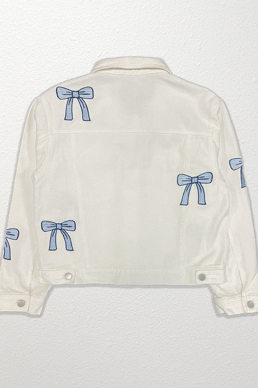 Embroidered Bow Denim Jacket