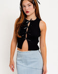 LE LIS Satin Bow Detail Sleeveless Sweater Top