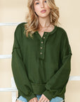 Cotton slouchy Drop Shoulder Henley Sweatshirt