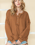 Cotton slouchy Drop Shoulder Henley Sweatshirt