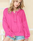 Cotton slouchy Drop Shoulder Henley Sweatshirt