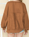 Cotton slouchy Drop Shoulder Henley Sweatshirt