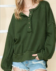 Cotton slouchy Drop Shoulder Henley Sweatshirt