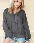 Cotton slouchy Drop Shoulder Henley Sweatshirt