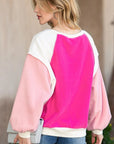 Pink Casual Seam Out Pullover Sweatshirt