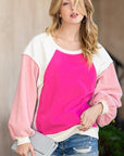 Pink Casual Seam Out Pullover Sweatshirt