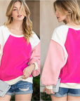 Pink Casual Seam Out Pullover Sweatshirt