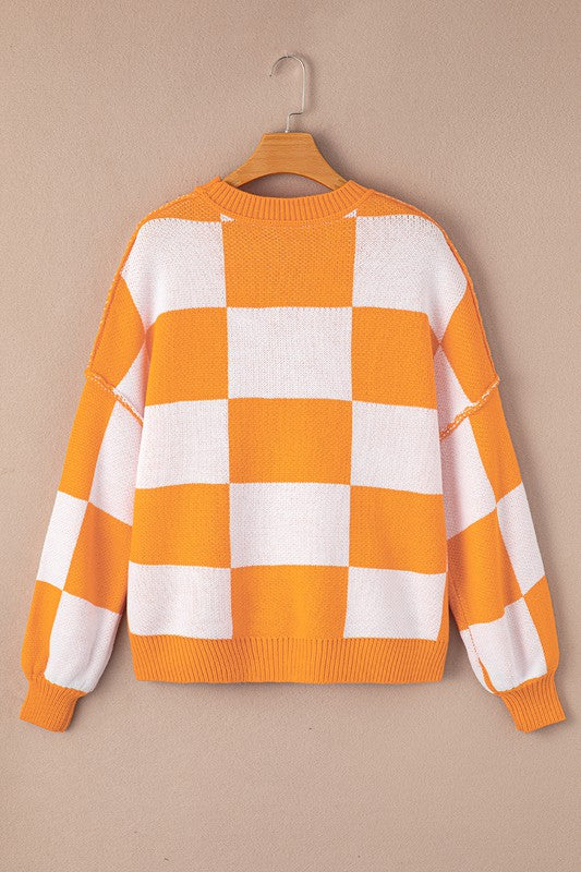 Checkered Bishop Sleeve Sweater