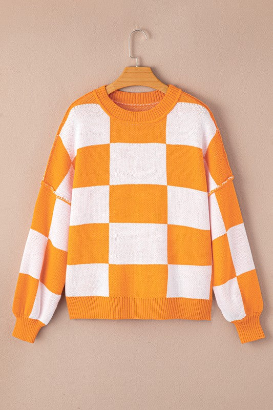 Checkered Bishop Sleeve Sweater