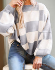 Checkered Bishop Sleeve Sweater