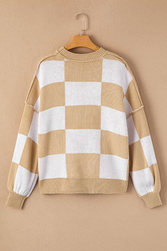 Checkered Bishop Sleeve Sweater