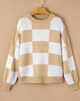 Checkered Bishop Sleeve Sweater