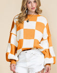 Checkered Bishop Sleeve Sweater