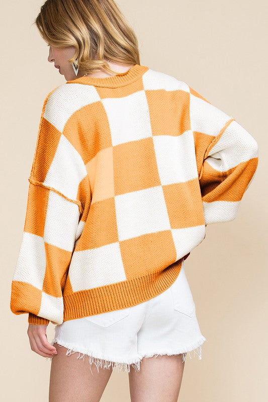 Checkered Bishop Sleeve Sweater