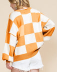 Checkered Bishop Sleeve Sweater