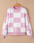 Checkered Bishop Sleeve Sweater