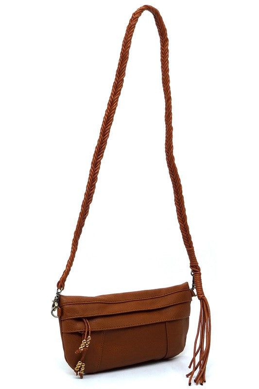 Braided Tassel Strap Crossbody Bag