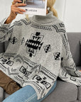 Hope Horizon Grey Geo Pattern Turtleneck Drop Shoulder Sweater