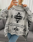 Hope Horizon Grey Geo Pattern Turtleneck Drop Shoulder Sweater