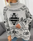 Hope Horizon Grey Geo Pattern Turtleneck Drop Shoulder Sweater