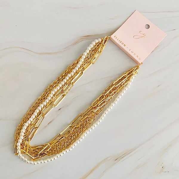 Multi Chain Faux Pearl Necklace