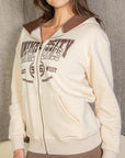 Graphic Drop Shoulder Zipper Up Hoodie